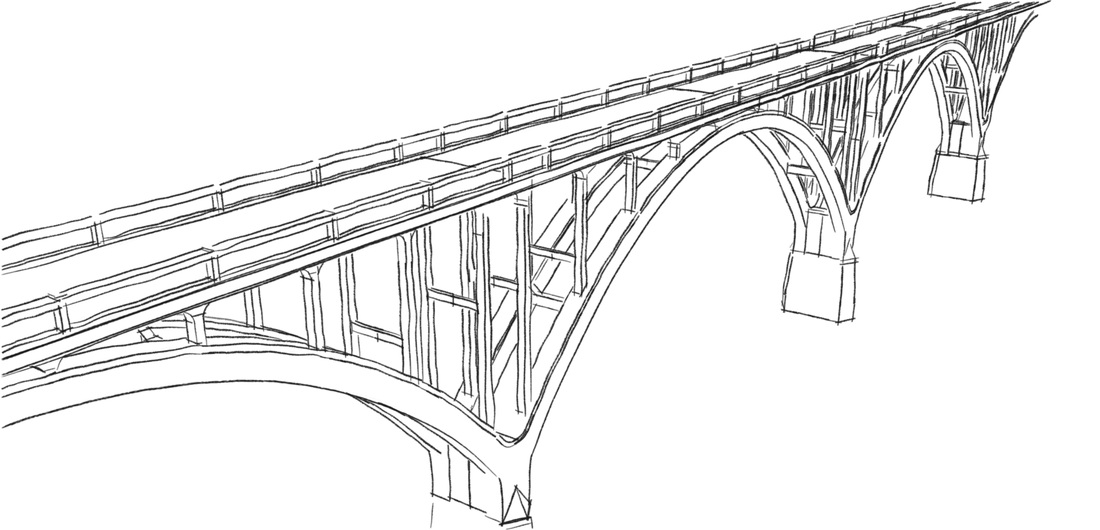 Boceto a lápiz de un puente de arcos